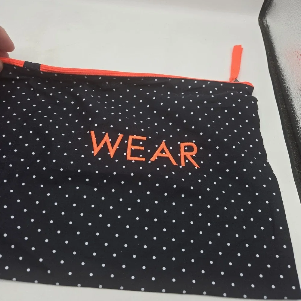 J.Crew Black & White Polka Dotswith Neon Orange Accents Lingerie Bag NEW - Picture 2 of 7